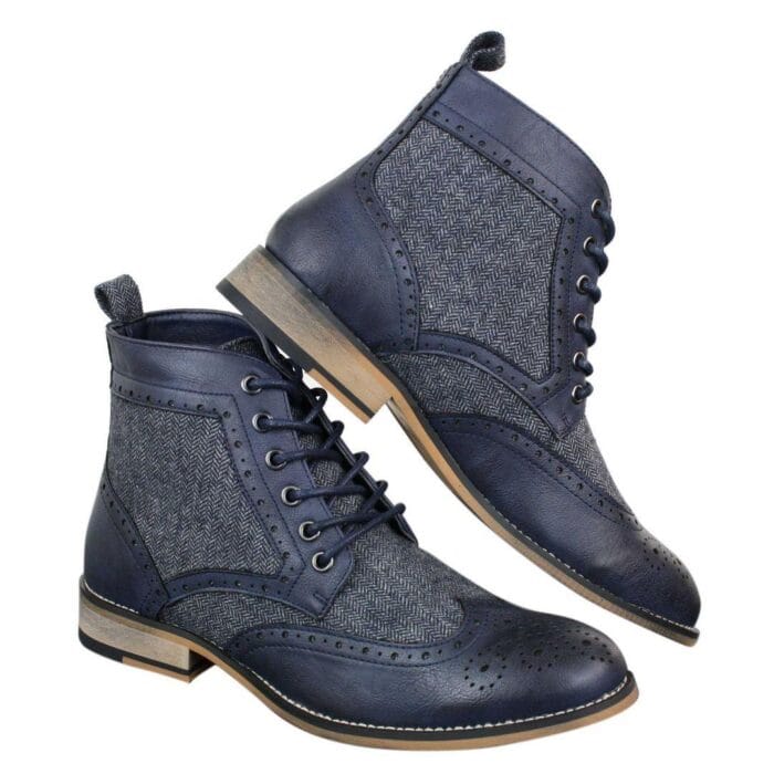 Stivaletti da uomo in pelle con punta a spina di pesce in tweed Blinders Sherlock Vintage Classic - Knighthood Store