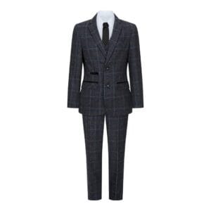 Boys Grey Black 3 Piece Tweed Suit Herringbone Wine Vintage Retro - Knighthood Store