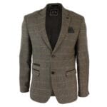 Giacca blazer aderente in tweed a spina di pesce vintage a quadri da uomo, marrone chiaro - Knighthood Store