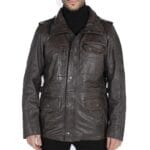 Mens 3/4 Tailored Fit Safari Parka Jacket Genuine Real Leather Military Black - Knighthood Store