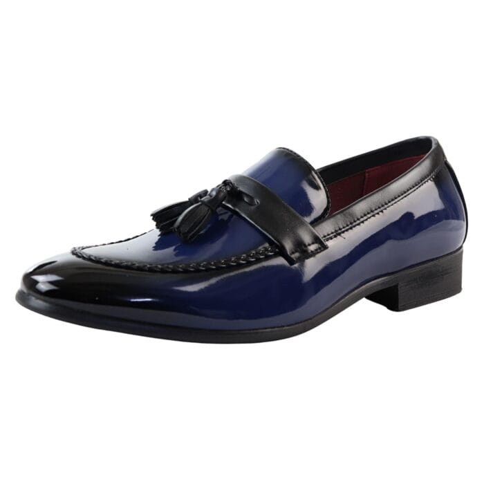 Mocassini da uomo in pelle verniciata, foderati, con nappe, scarpe eleganti - Knighthood Store