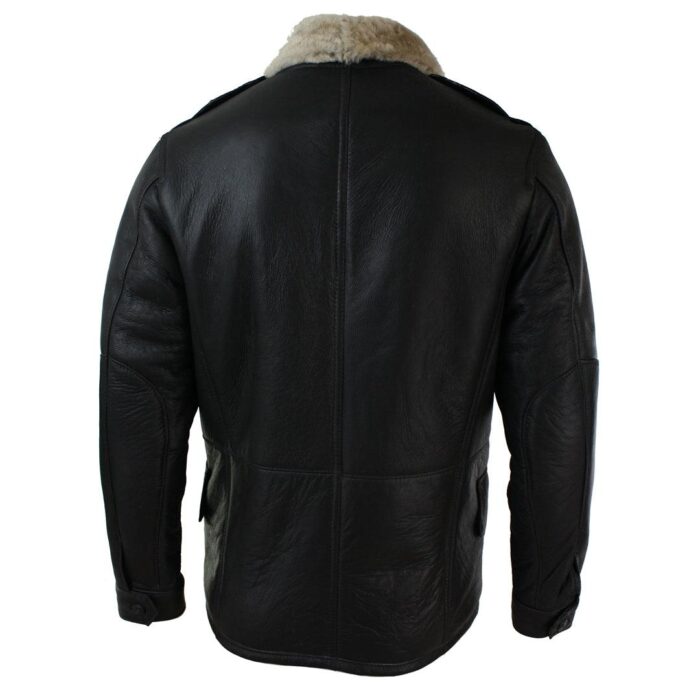 Mens Real Shearling Sheepskin 3/4 Overcoat Brown Beige Fur Warm Winter - Knighthood Store