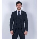 Abito da uomo 3 pezzi a righe blu navy, classico vintage retrò anni '20, su misura, da sposo - Knighthood Store