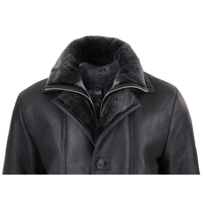 Chaqueta de lona 3/4 para hombre, de piel de oveja auténtica, larga, elegante, informal, con botones y cremallera, cálida - Knighthood Store
