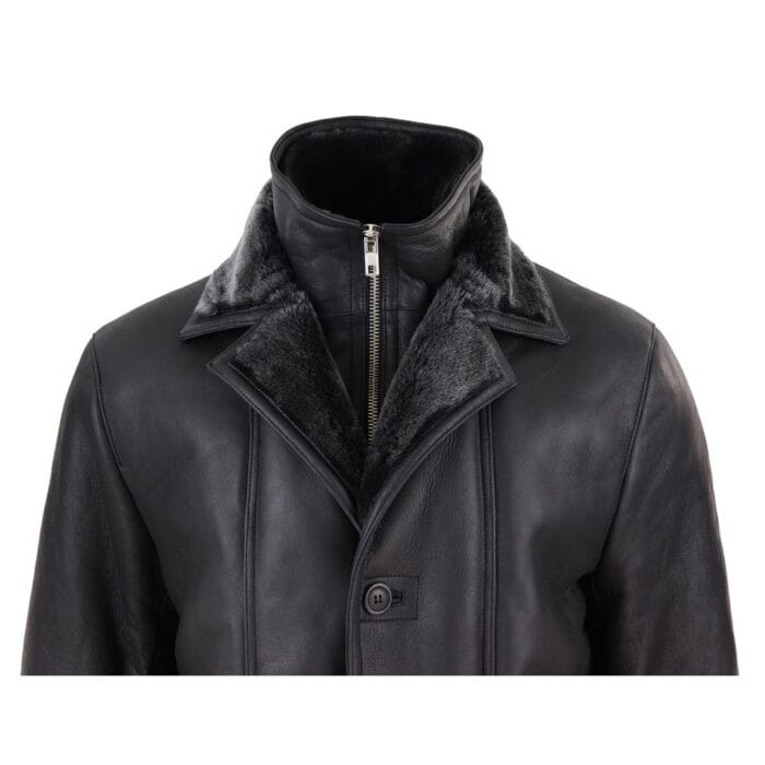 Chaqueta de lona 3/4 para hombre, de piel de oveja auténtica, larga, elegante, informal, con botones y cremallera, cálida - Knighthood Store