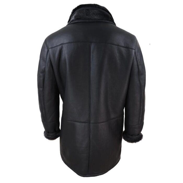 Chaqueta de lona 3/4 para hombre, de piel de oveja auténtica, larga, elegante, informal, con botones y cremallera, cálida - Knighthood Store