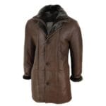 Giacca da uomo 3/4 in vera pelle di pecora, lunga, elegante, casual, con bottoni e cerniera, calda - Knighthood Store