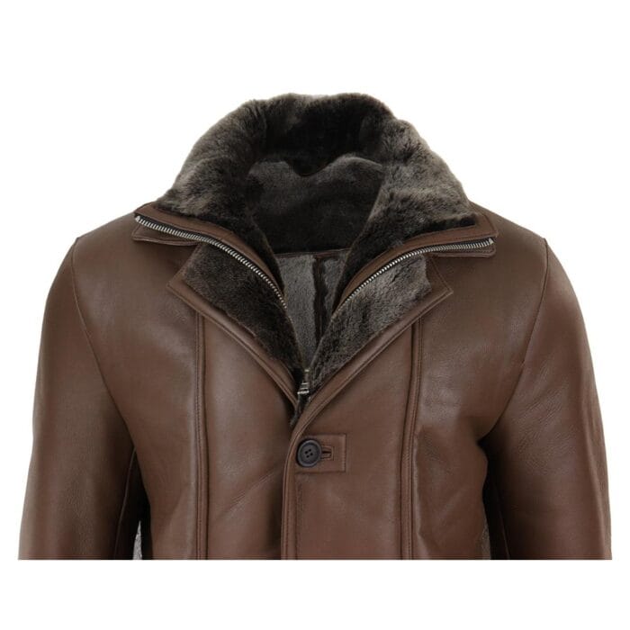Chaqueta de lona 3/4 para hombre, de piel de oveja auténtica, larga, elegante, informal, con botones y cremallera, cálida - Knighthood Store