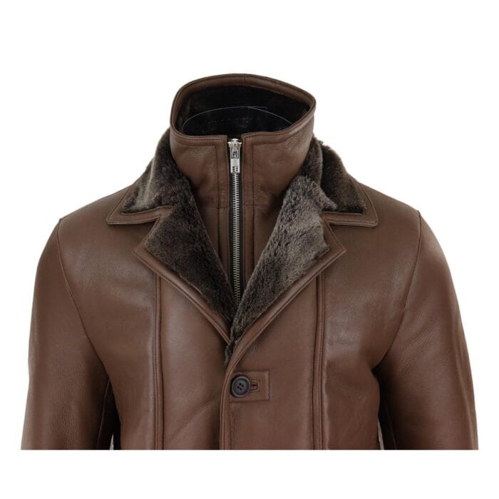 Chaqueta de lona 3/4 para hombre, de piel de oveja auténtica, larga, elegante, informal, con botones y cremallera, cálida - Knighthood Store