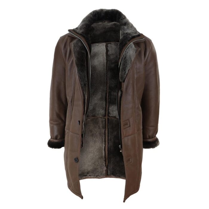 Chaqueta de lona 3/4 para hombre, de piel de oveja auténtica, larga, elegante, informal, con botones y cremallera, cálida - Knighthood Store