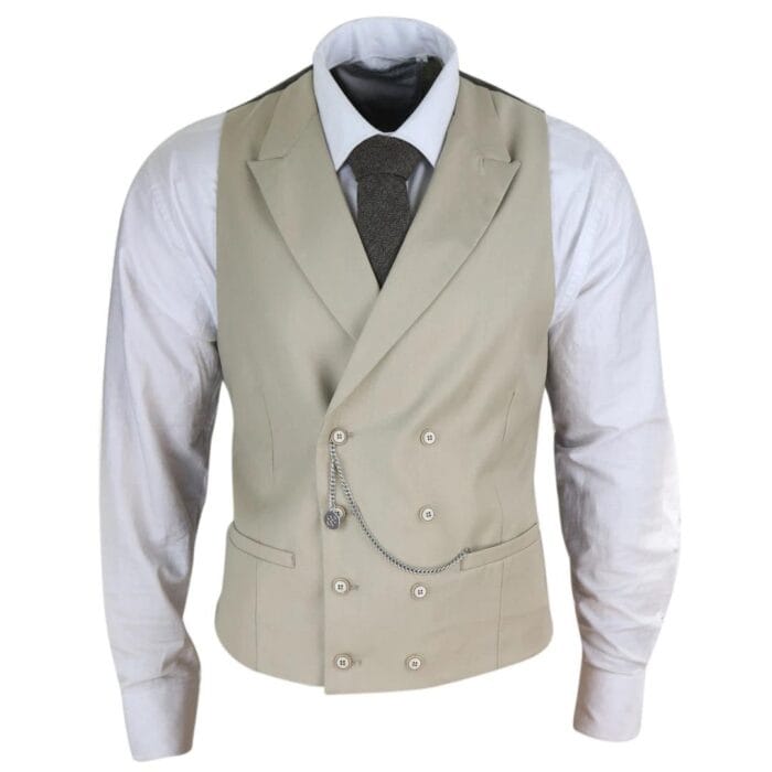 Herren Weste, zweireihig, 1920er Jahre, Scheuklappen, elegant, lässig, Tasche, Kette - Knighthood Store