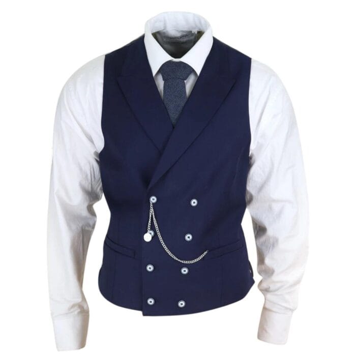 Herren Weste, zweireihig, 1920er Jahre, Scheuklappen, elegant, lässig, Tasche, Kette - Knighthood Store