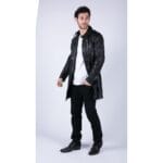 Mens Black Brown Real Leather Trench Coat Button Vintage 3/4 Casual - Knighthood Store