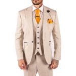 Costume 3 pièces homme en tweed crème noir, coupe ajustée, classique, mariage - Knighthood Store