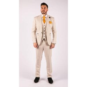 Traje de 3 piezas para hombre, tweed crema y negro, corte entallado, boda clásica - Knighthood Store