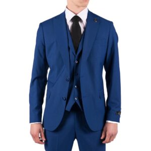 Mens 3 Piece Royal Blue Tailored Fit Suit Best Man Groom Prom Wedding Classic - Knighthood Store