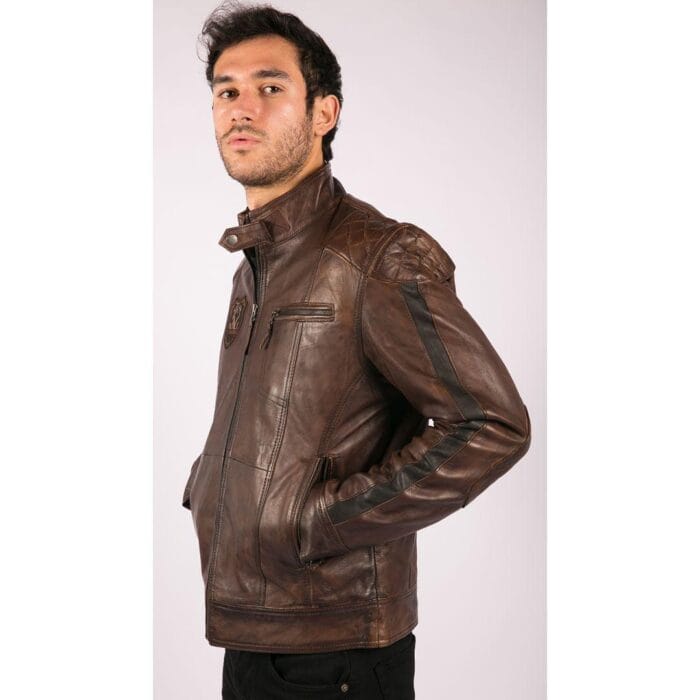 Mens Vintage Antique Brown Biker Style Real Leather Jacket Retro Casual Design - Knighthood Store