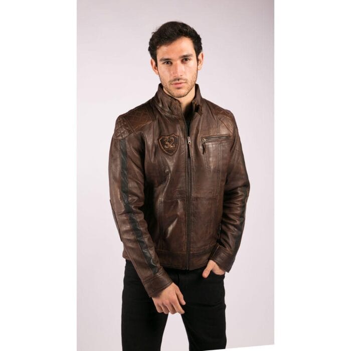 Mens Vintage Antique Brown Biker Style Real Leather Jacket Retro Casual Design - Knighthood Store