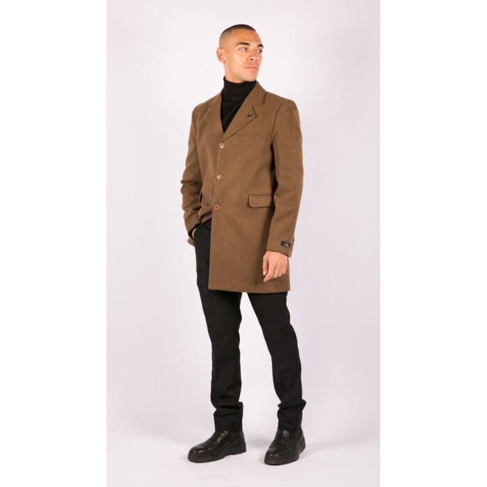 Mens 3/4 Long Overcoat Jacket Wool Feel Coat Blinders Slim Fit - Knighthood Store