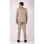 Mens Beige Navy Check Suit Vintage Classic Prince Of Wales Tailored Fit Wedding - Knighthood Store