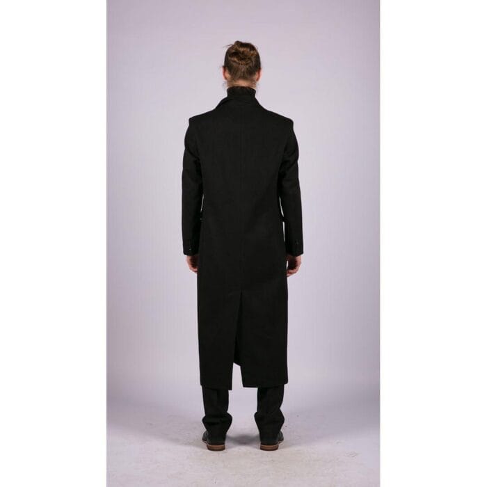Herrenmantel in voller Länge, Mac-Jacke, Wollgefühl, Anthrazit/Schwarz, 1920er-Jahre-Scheuklappen - Knighthood Store
