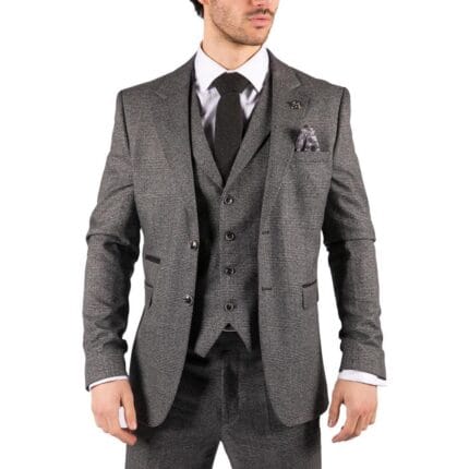 Mens Classic 3 Piece Suit Prince Of Wales Check Grey Tailored Fit Vintage Wedding - Knighthood Store