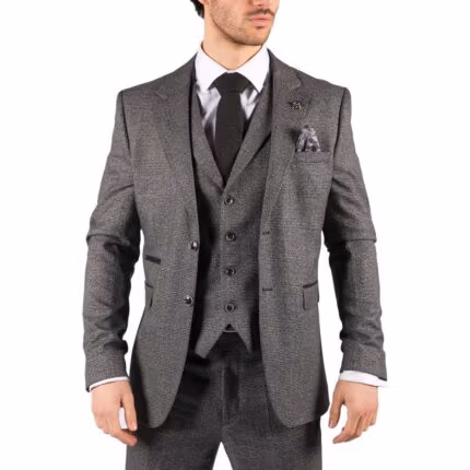 Mens Classic 3 Piece Suit Prince Of Wales Check Grey Tailored Fit Vintage Wedding - Knighthood Store