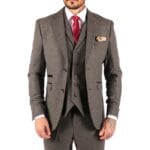 Traje de lana de 3 piezas para hombre, de tweed en espiga, gris oscuro, formal, clásico, años 20, boda - Knighthood Store