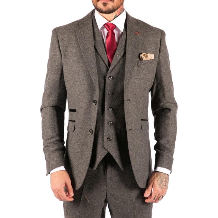 Traje de lana de 3 piezas para hombre, de tweed en espiga, gris oscuro, formal, clásico, años 20, boda - Knighthood Store