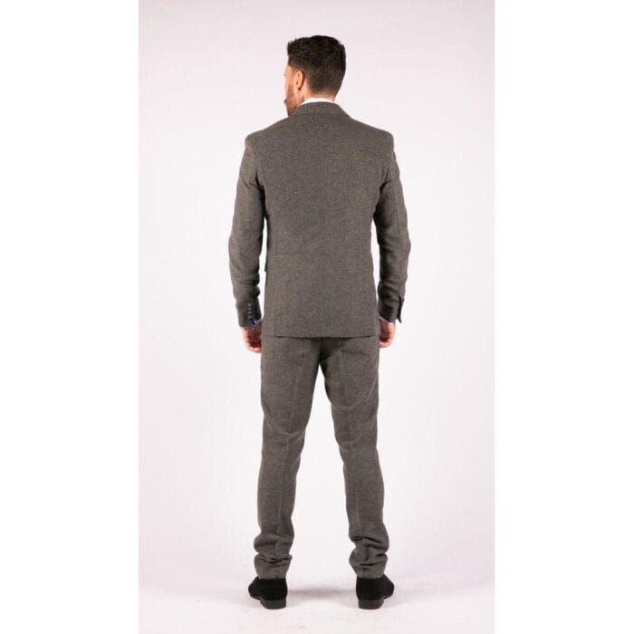 Traje de lana de 3 piezas para hombre, de tweed en espiga, gris oscuro, formal, clásico, años 20, boda - Knighthood Store