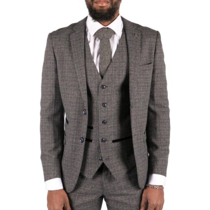 Mens 3 Piece Suit Tweed Check Vintage Retro Tailored Fit 1920s - Knighthood Store