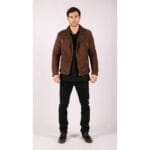 Veste de motard en cuir véritable noir et marron avec fermeture éclair croisée pour homme, doublée polaire, coupe ajustée, style chic et décontracté - Knighthood Store