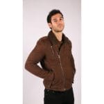 Veste de motard en cuir véritable noir et marron avec fermeture éclair croisée pour homme, doublée polaire, coupe ajustée, style chic et décontracté - Knighthood Store
