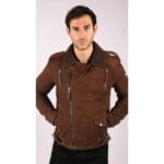 Veste de motard en cuir véritable noir et marron avec fermeture éclair croisée pour homme, doublée polaire, coupe ajustée, style chic et décontracté - Knighthood Store