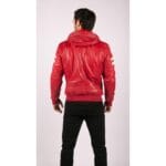 Herren Bomberjacke aus echtem Leder mit blau-schwarzer Kapuze, roten Streifen, gesteppt, Slim Fit, lässig - Knighthood Store