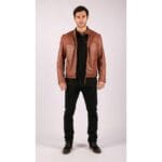 Veste motard zippée en cuir véritable bleu gris pour homme, style vintage décontracté délavé - Knighthood Store