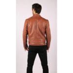 Veste motard zippée en cuir véritable bleu gris pour homme, style vintage décontracté délavé - Knighthood Store