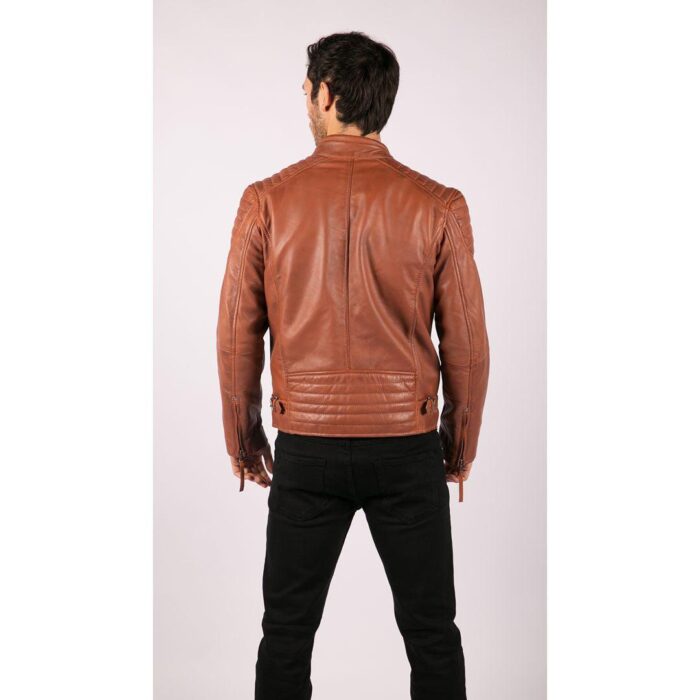 Mens Blue Grey Real Leather Designer Zipped Biker Jacket Washed Casual Vintage - Knighthood Store