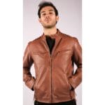 Veste motard zippée en cuir véritable bleu gris pour homme, style vintage décontracté délavé - Knighthood Store