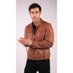 Veste motard zippée en cuir véritable bleu gris pour homme, style vintage décontracté délavé - Knighthood Store