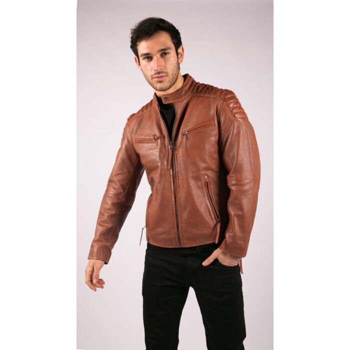Mens Blue Grey Real Leather Designer Zipped Biker Jacket Washed Casual Vintage - Knighthood Store
