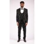 Abito da uomo nero 3 pezzi in velluto paisley, sposo, vestibilità su misura - Knighthood Store