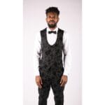 Abito da uomo nero 3 pezzi in velluto paisley, sposo, vestibilità su misura - Knighthood Store