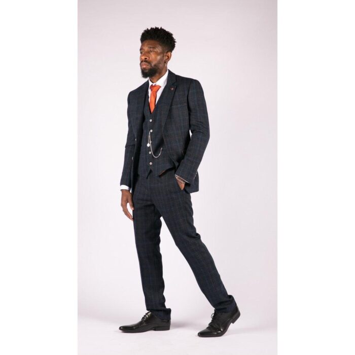 Mens Grey 3 Piece Suit Tan Navy Check Wedding Prom Formal Vintage Tailored Fit - Knighthood Store