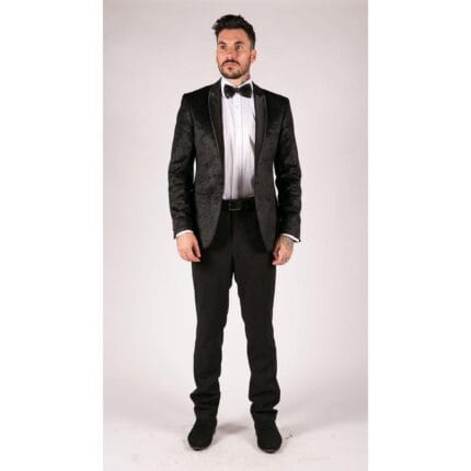 Blazer Marc Darcy de terciopelo negro con estampado de cachemir para hombre, esmoquin elegante e informal - Knighthood Store