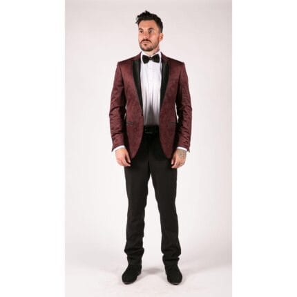 Herren Marc Darcy Samt Paisley Wein Schwarz Blazer Smoking Dinnerjacke Smart Casual - Knighthood Store