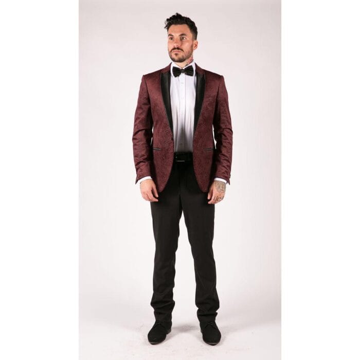 Herren Marc Darcy Samt Paisley Wein Schwarz Blazer Smoking Dinnerjacke Smart Casual - Knighthood Store