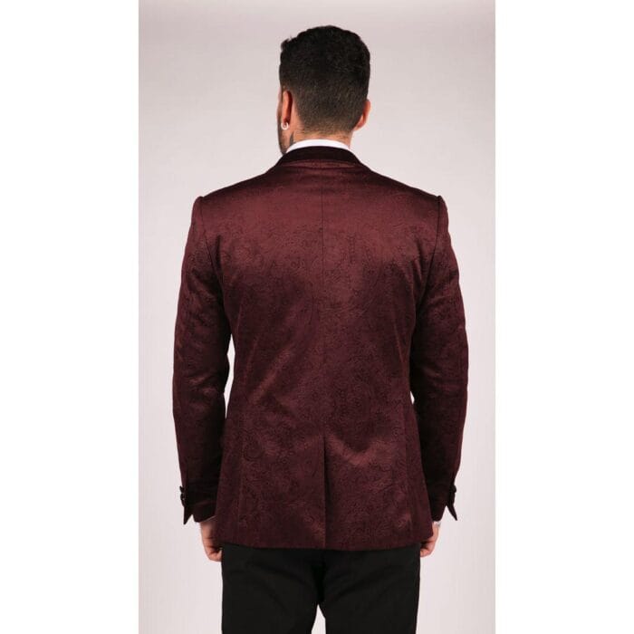 Herren Marc Darcy Samt Paisley Wein Schwarz Blazer Smoking Dinnerjacke Smart Casual - Knighthood Store