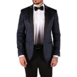 Mens Marc Darcy Velvet Paisley Blue Black Blazer Tuxedo Dinner Jacket Smart Casual - Knighthood Store