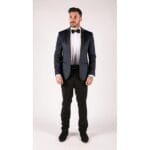 Mens Marc Darcy Velvet Paisley Blue Black Blazer Tuxedo Dinner Jacket Smart Casual - Knighthood Store